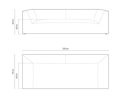 Micadoni - Bank "Ruby" 3 zitplaatsen, structurele stof, donkerbeige - 93x232x69cm