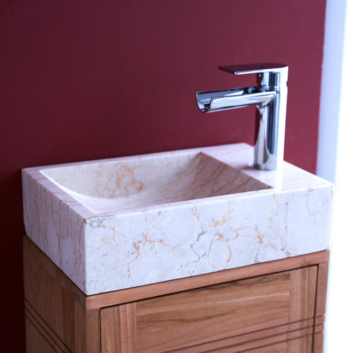 Tikamoon Wastafelmeubel van massief teakhout en crèmekleurig marmer - Beige - vtwonen shop