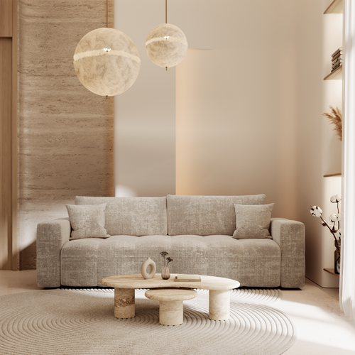 Premium Interiors - Snel uitklapbare slaapbank VIBE - gewaafd fluweel beige 226cm