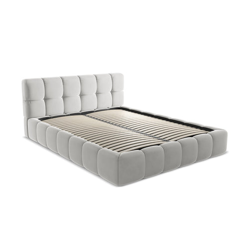 LaMiaSofa Bed met opbergruimte Roma - velours - zilver - 180x228x82