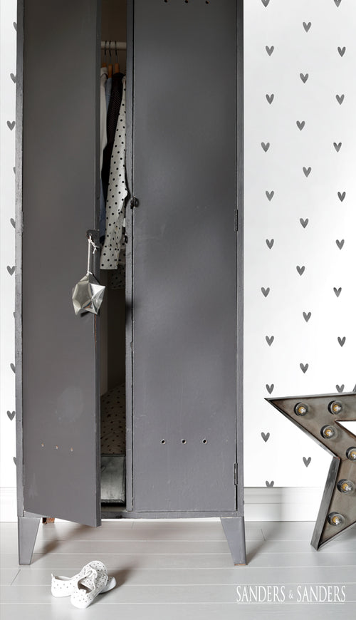 Sanders & Sanders behang hartjes zwart en wit - 53 cm x 10.05 m - 935267