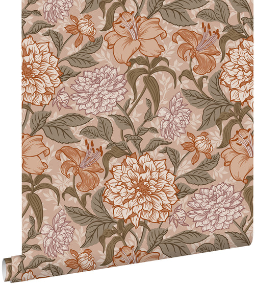 ESTAhome behang vintage bloemen oudroze, vergrijsd groen en terracotta roze - 0,53 x 10,05 m - 139380 - vtwonen shop