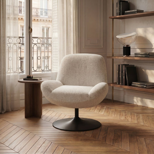 Premium Interiors - Draaistoel RETRO - krullend fluweel crème 71cm