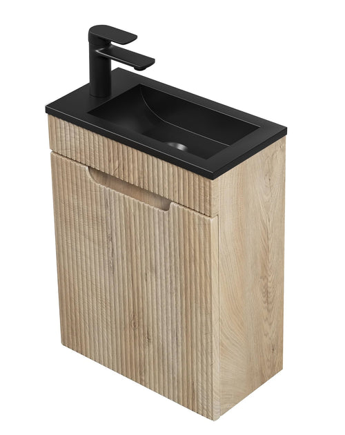 Badplaats Toiletmeubel Thermis 40 x 22 cm – Licht Eiken – Fonteinmeubel met Zwarte Wastafel