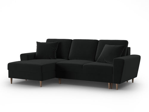 Cosmopolitan Design Uitklapbare hoekbank links met opbergdoos Kyoto 4-zits, flueel zwart - 145x241x88cm