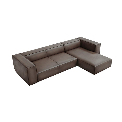 Cosmopolitan Design - Rechter hoekbank Turin 5-zits, echt leer grijs bruin - 173x290x68cm