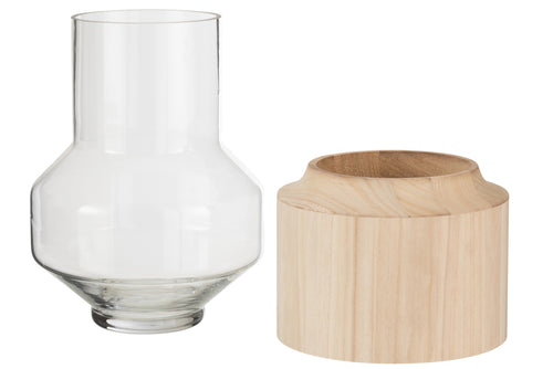 J-Line vaas Rond Hoog - hout/glas - lichtbruin - large - 30.5 cm hoog