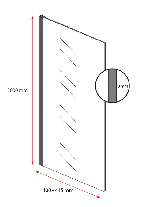 Badplaats Douchewand Rizani 40 x 200 cm – Zwart – Rookglas Inloopdouche 8 mm Veiligheidsglas