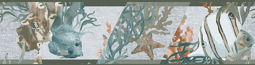 Sanders & Sanders zelfklevende behangrand onderwaterwereld vergrijsd blauw en legergroen - 500 x 13.25 cm - 640043 - vtwonen shop