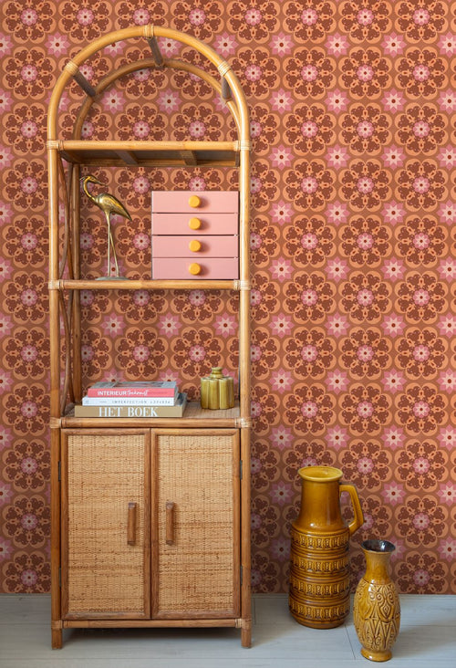 ESTAhome behang tegelmotief bruin, roze en paars - 50 x 900 cm - 132073