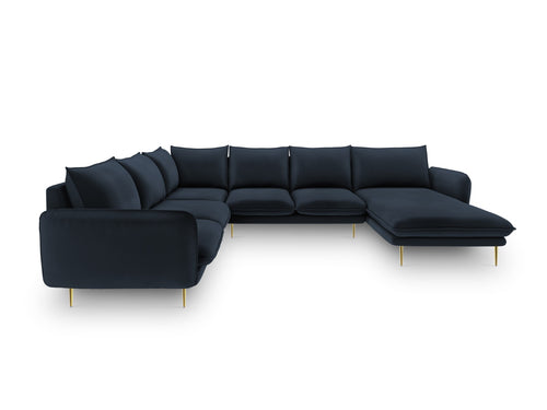 Cosmopolitan Design Panoramische hoekbank links Vienna 7-zits, flueel, donkerblauw - 235x330x95cm