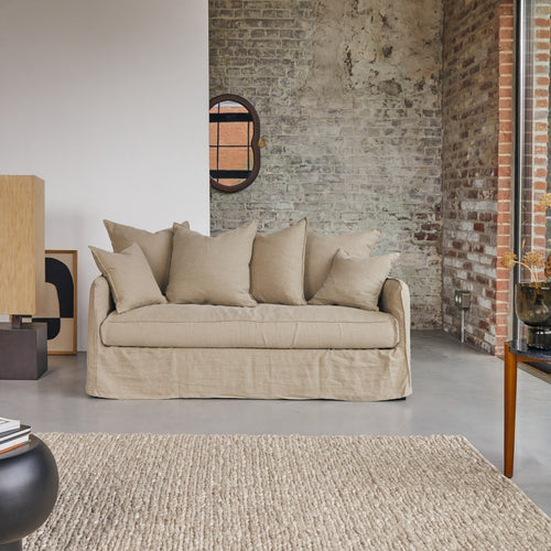 Tikamoon Bank van natuurlijk linnen, 3 zitplaatsen - Naturel