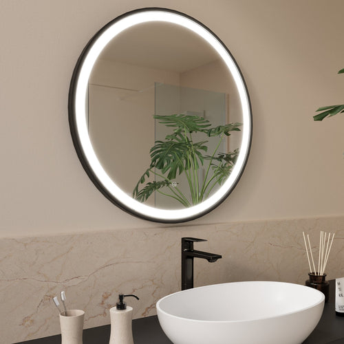 LOMAZOO badkamerspiegel Bologna - met LED verlichting - rond - zwart - 70 cm