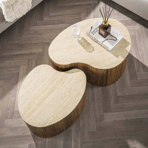 Giga Meubel Salontafel Nuovo - Niervormig Beige/Hout - Set van 2