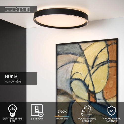 Lucide plafonnière NURIA - Geïntegreerde LED - Zwart