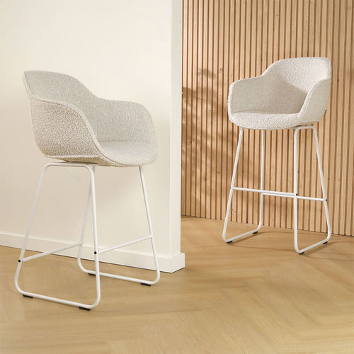 Nolon Nino-Mare Barkruk Bouclé Beige - Wit Onderstel- 75 cm