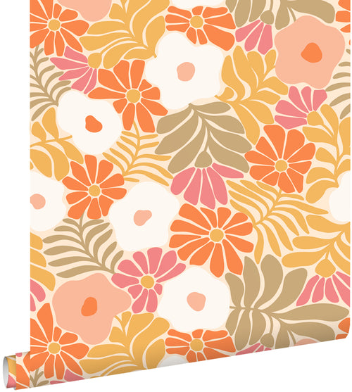 ESTAhome behang bloemen in Matisse stijl oranje en geel - 50 x 900 cm - 131005 - vtwonen shop