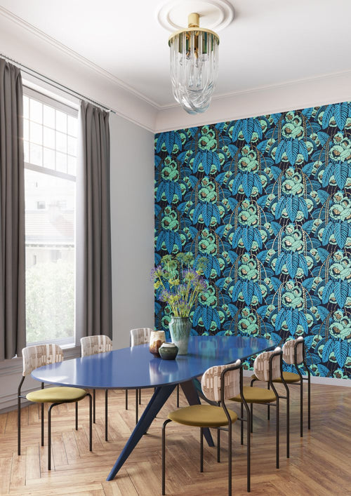 Masureel behang bladeren blauw - 53 cm x 10.05 m - 630015