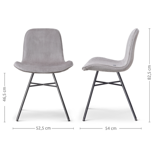Nolon Noa-Fé Eetkamerstoelen Set van 2 - Rib Warm Grijs - Zwarte Poten