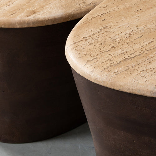 LABEL51 Salontafel Ravi - Travertin/Hout - 110x80x32cm