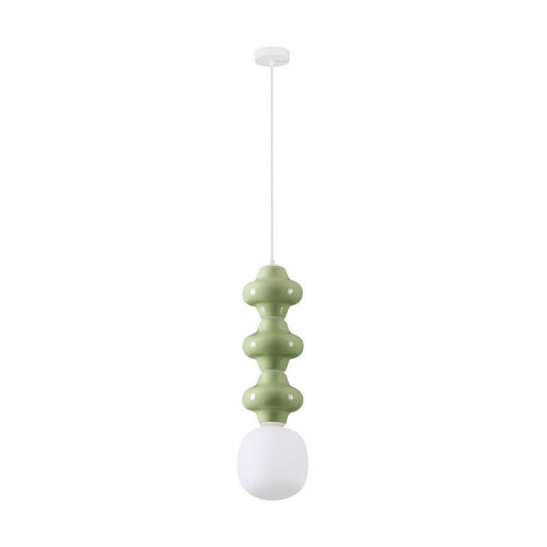 Nova Luce CLIO Hoge, slanke hanglamp voor aan het plafond, groen, mat wit, E14 fitting, 1x5W