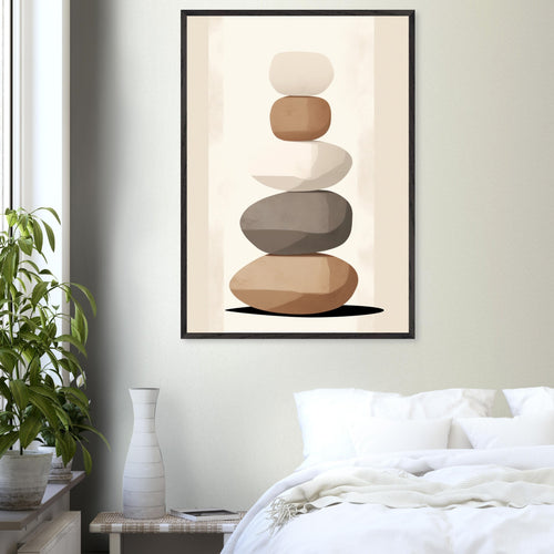 Artfulprints Poster Stacked stones   - A4 21x29.7 cm - Taupe