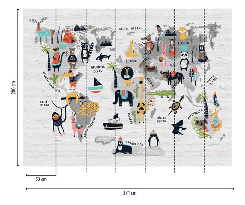 One Wall one Role fotobehang planeten in de ruimte grijs, wit, geel, groen en oranje - 371 x 280 cm - AS-382971 - vtwonen shop