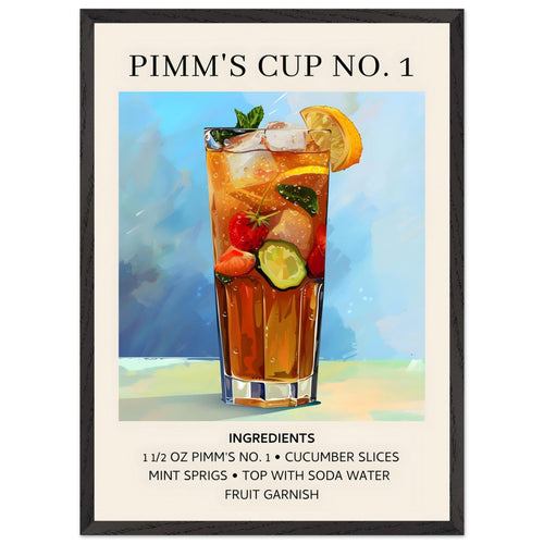 Artfulprints Poster met Lijst Pimm's Cup No. 1 cocktail - Ingrediënten   - 50x70 cm - Blauw