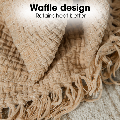 Mica Decorations Cosenza Fleece Deken - Bank Plaid en Bank Kleed - Warme Deken voor op de Bank - 180 x 130 cm - Beige