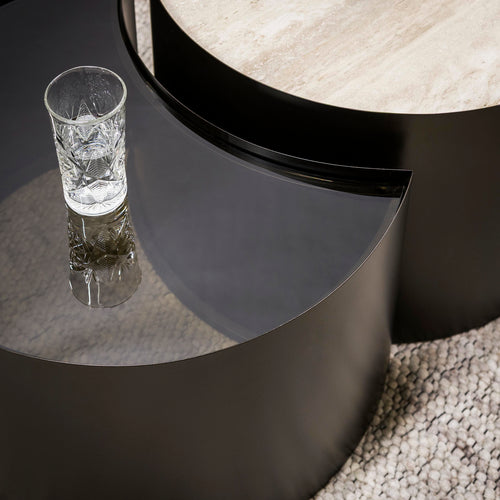 Giga Living Salontafel Metal - Organisch Travertin - Set Van 2