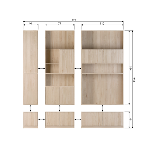 vtwonen bovenkast Modulair - Eikenhout Fineer - Naturel - 199x40x40