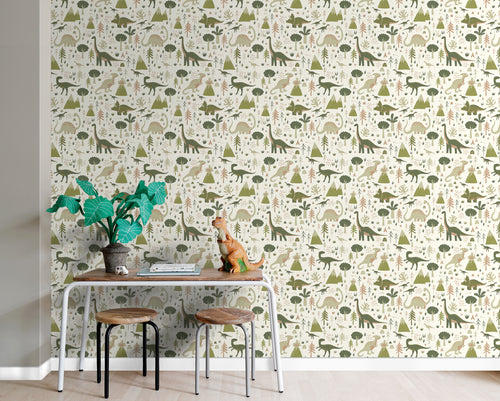 ESTAhome behang dinosaurussen groen - 50 x 900 cm - 131356