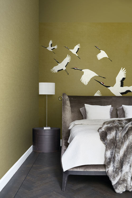 Origin Wallcoverings fotobehang kraanvogels okergeel - 300 x 300 cm - 357236 - vtwonen shop