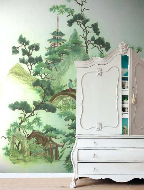 ESTAhome fotobehang chinoiserie groen en bruin - 232.5 x 279 cm - 158114 - vtwonen shop