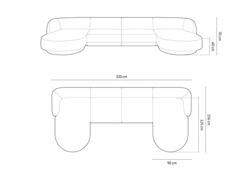 Micadoni Panoramische bank Miley 5-zits, flueel, lichtgrijs - 156x330x70cm