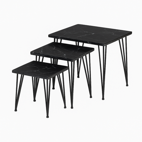 StarFurn Salontafel Jala - Rechthoek Zwart Marmer - 50x40x45cm - Set van 3