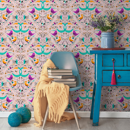 Walls4You behang vogels oudroze en meerkleurig - 53 cm x 10 m - 640129 - vtwonen shop