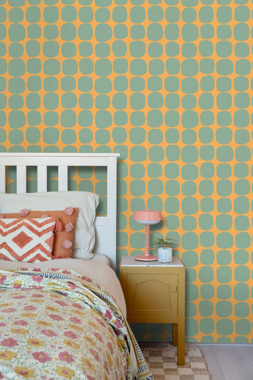 ESTAhome behang grafisch motief mintgroen en oranje - 50 x 900 cm - 131981
