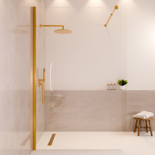 LOMAZOO douchewand Lima - inloopdouche - anti kalk nano coating - helder glas - 8 mm - goud - 120 x 200 cm