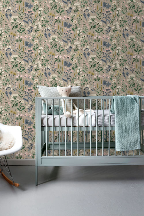 Sanders & Sanders behang veldbloemen taupe en meerkleurig - 50 x 900 cm - 935408