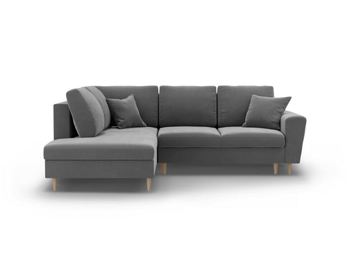 Cosmopolitan Design Uitklapbare hoekbank links met opbergdoos Kyoto 5-zits, flueel lichtgrijs - 194x243x88cm