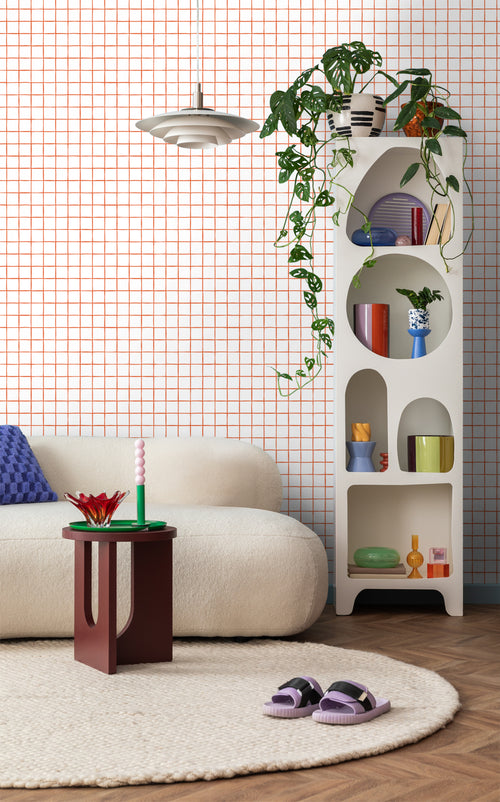 ESTAhome behang geblokt motief oranje en wit - 50 x 900 cm - 131275