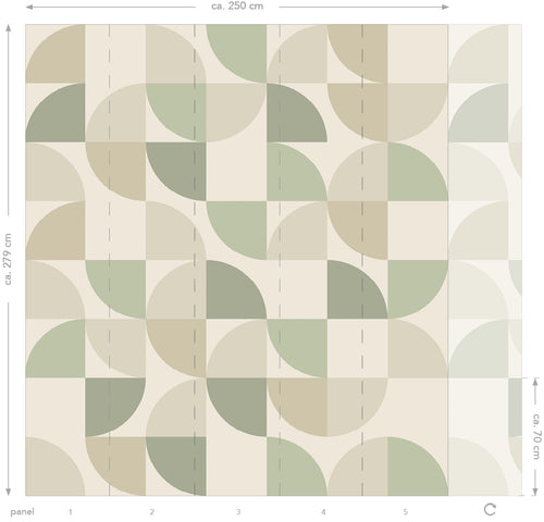 ESTAhome fotobehang geometrische vormen beige en groen - 250 x 279 cm - 159386 - vtwonen shop