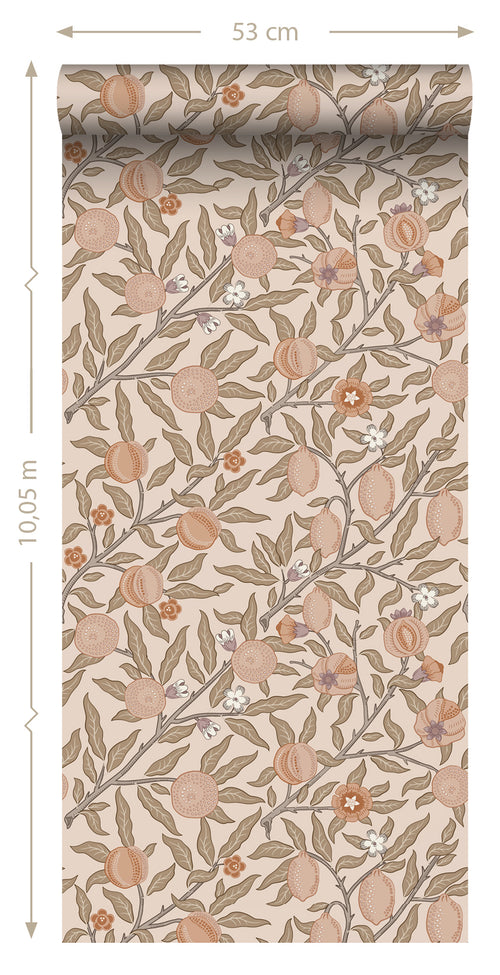 ESTAhome behang exotisch fruit en bladeren licht terracotta - 50 x 900 cm - 131167 - vtwonen shop