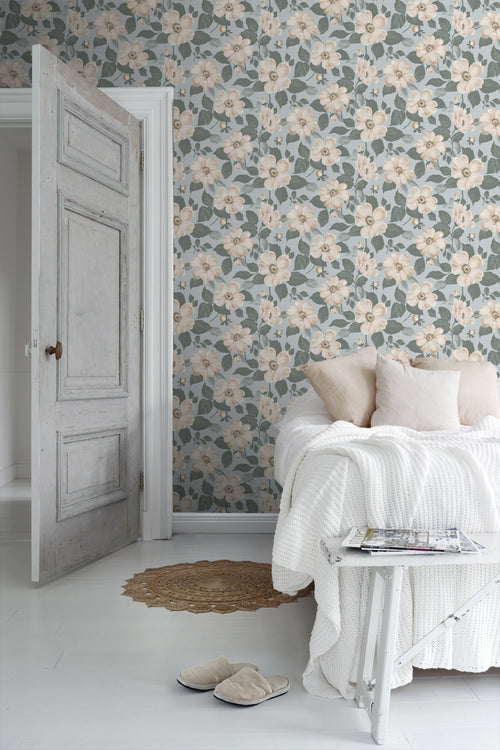 Borastapeter behang bloemen beige en blauw - 53 cm x 10.05 m - 660541 - vtwonen shop