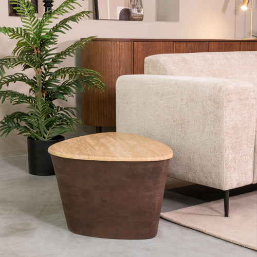 LABEL51 Salontafel Ravi - Travertin/Hout - 70x50x37cm - vtwonen shop