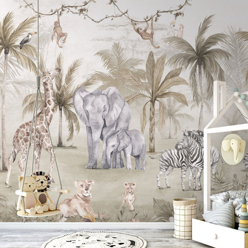 Sanders & Sanders fotobehang jungle dieren bruin en meerkleurig - 318 x 275 cm - 640880