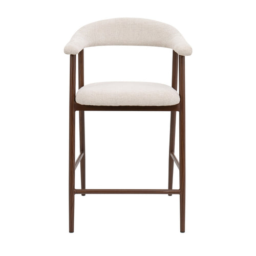 Giga Meubel Barkruk Mila - Beige Stof/Walnoot - Zithoogte 75cm - Set van 2