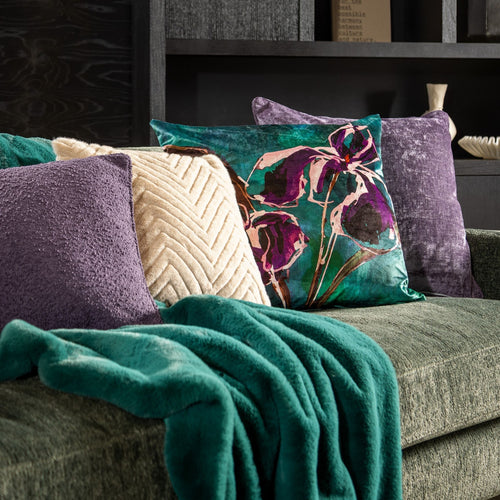 VANESSA - kussenhoes 60x60 cm - glansvelours - bloemmotief - Trekking Green - multicolour