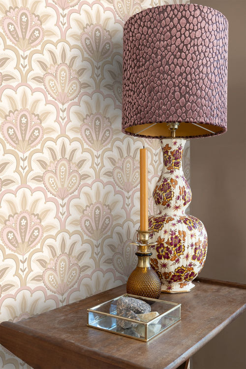 ESTAhome behang oosters barok motief beige en roze - 50 x 900 cm - 131032
